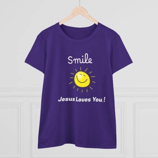 Sunny Inspirational Women's Cotton Tee - "Smile, Jesus Loves You!" - Image 11