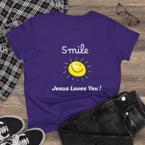 Sunny Inspirational Women's Cotton Tee - "Smile, Jesus Loves You!" - Image 12