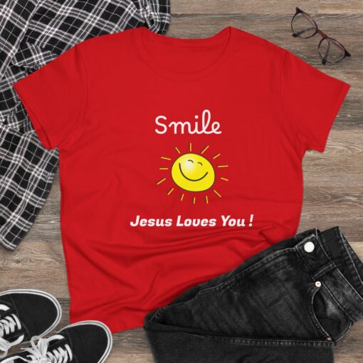 Sunny Inspirational Women's Cotton Tee - "Smile, Jesus Loves You!" - Image 16
