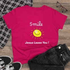 Sunny Inspirational Women's Cotton Tee - "Smile, Jesus Loves You!"