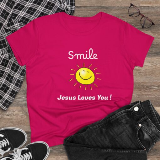 Sunny Inspirational Women's Cotton Tee - "Smile, Jesus Loves You!"