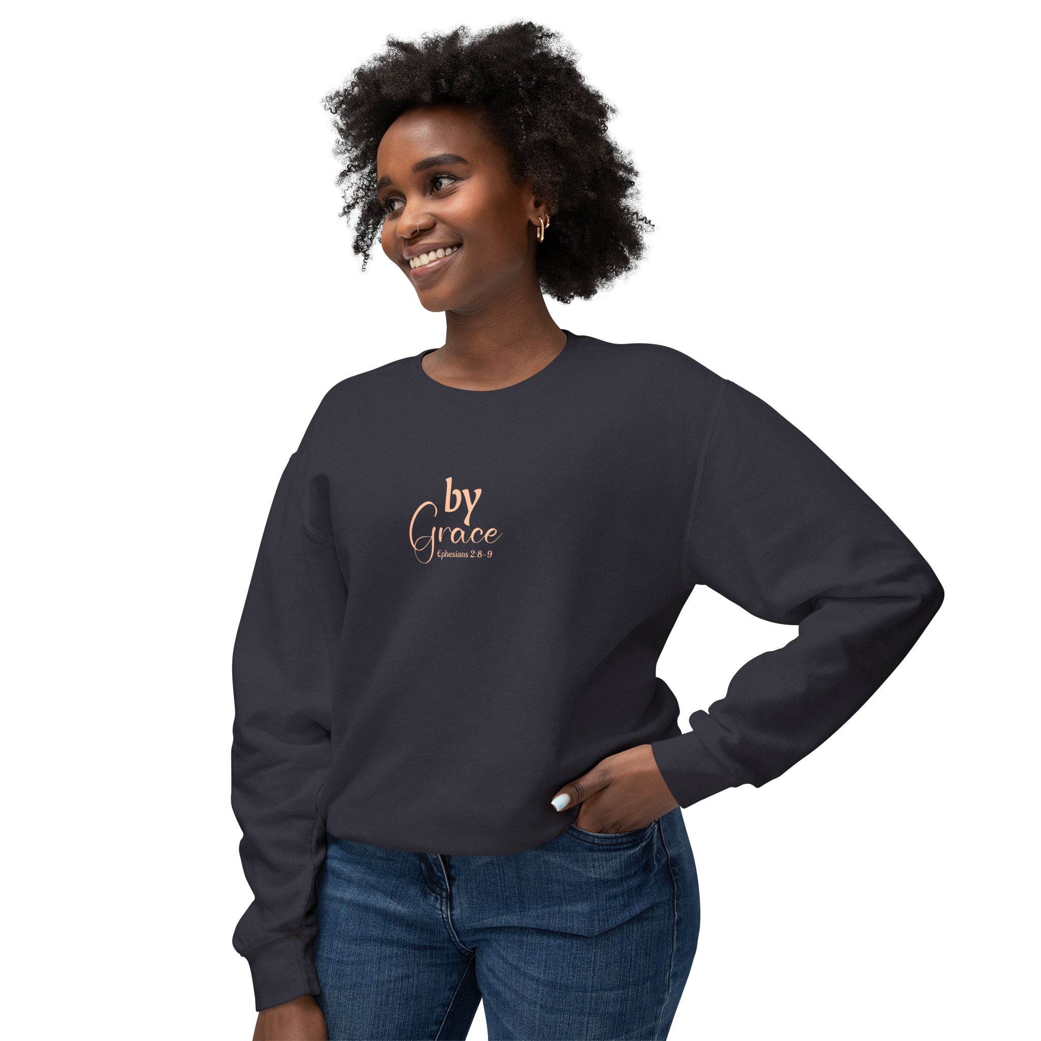 By Grace Unisex Lightweight Crewneck Sweatshirt - Faith-Inspired Casual Wear