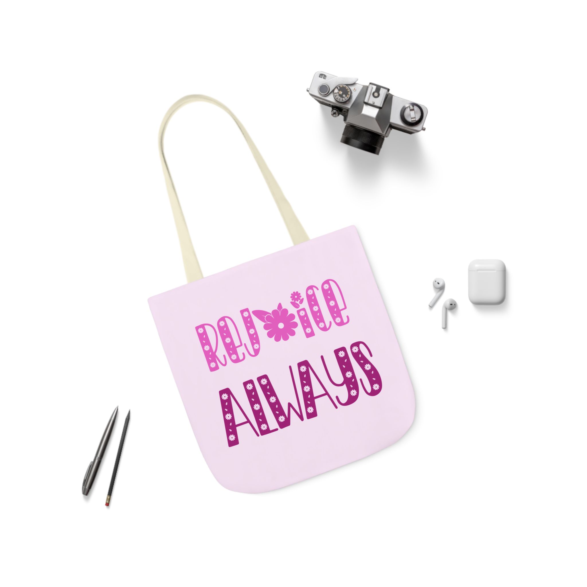 Rejoice Always Canvas Tote Bag with Colorful Straps - Gift for Everyday Use